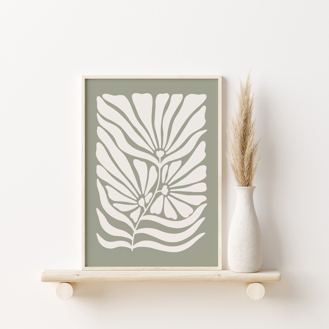 Sage Green Botanical Abstract Flower Print, Japandi - Image 2