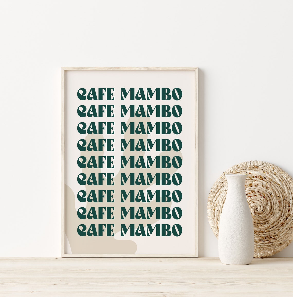 Cafe Mambo Repeated Typography Green Retro Ibiza Coffee Art Print
