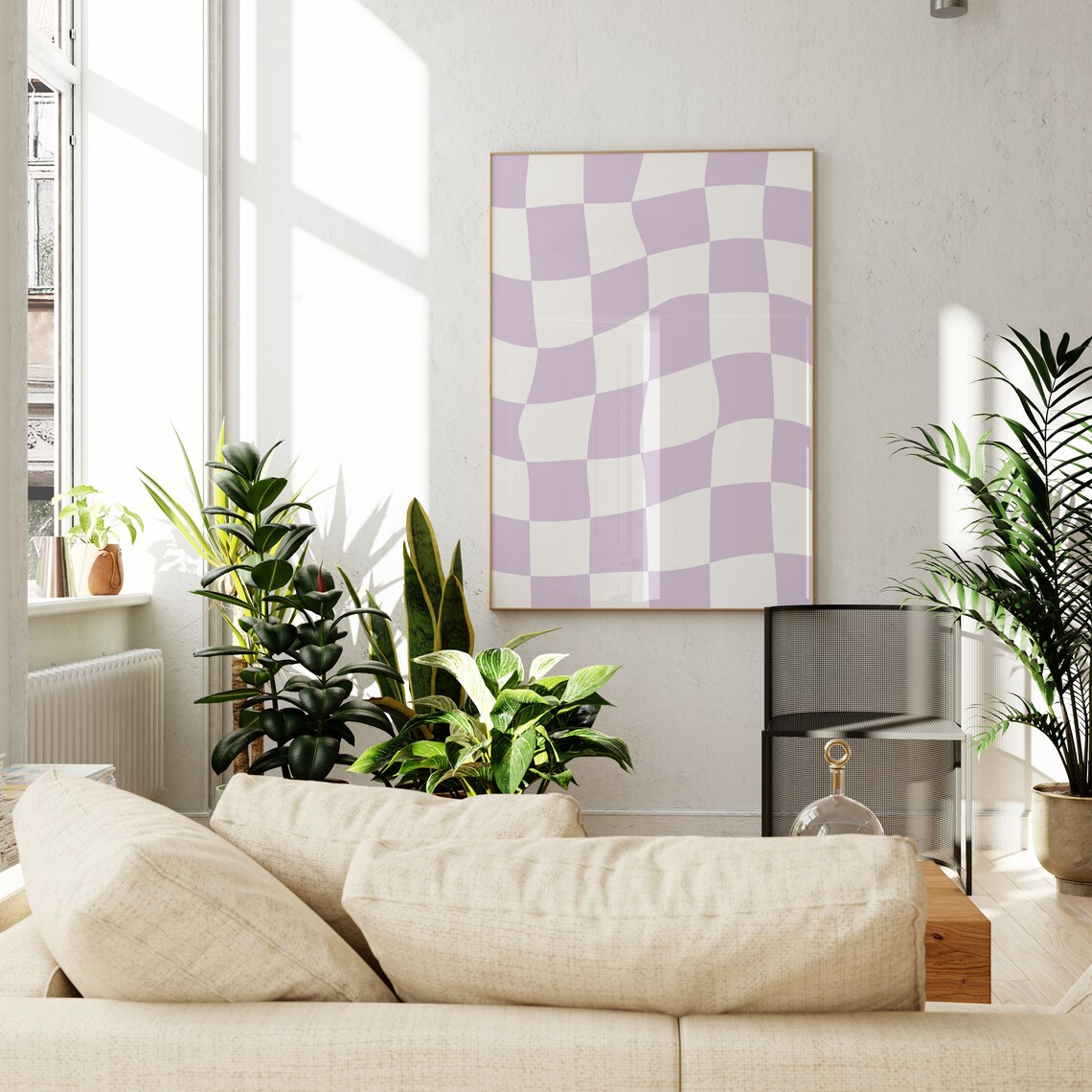 Lilac Checkered Checkerboard Wall Art, Trendy Poster