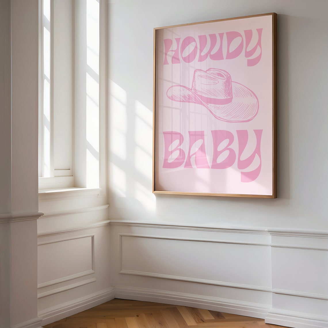 Howdy Baby Pink Cowboy Hat Groovy Retro Western Nursery Poster
