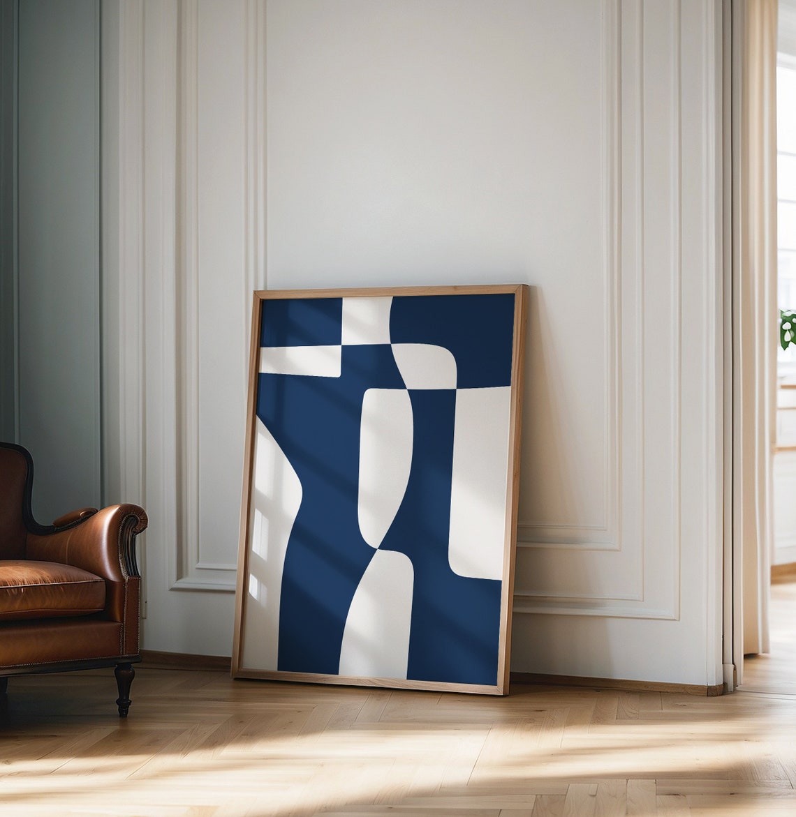 Navy Blue White Abstract Rounded Columns Modern Minimalist Poster - Image 2