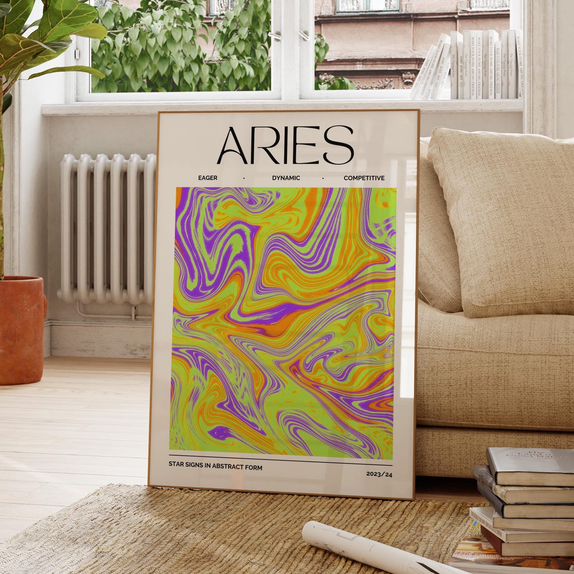 Aries Zodiac Sign Wall Art Astrology Decor Star Print Horoscope Poster Celestial Artwork