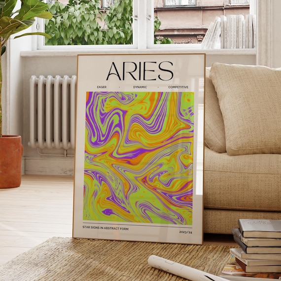 Aries Zodiac Sign Wall Art Astrology Decor Star Print Horoscope Poster Celestial Artwork