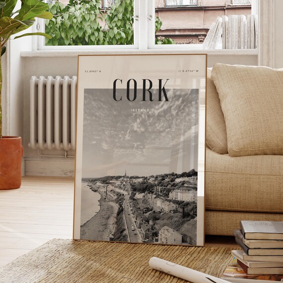 Cork Ireland Coastal City Black and White Photo Travel Poster