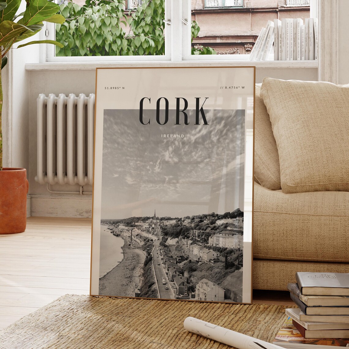 Cork Ireland Coastal City Black and White Photo Travel Poster