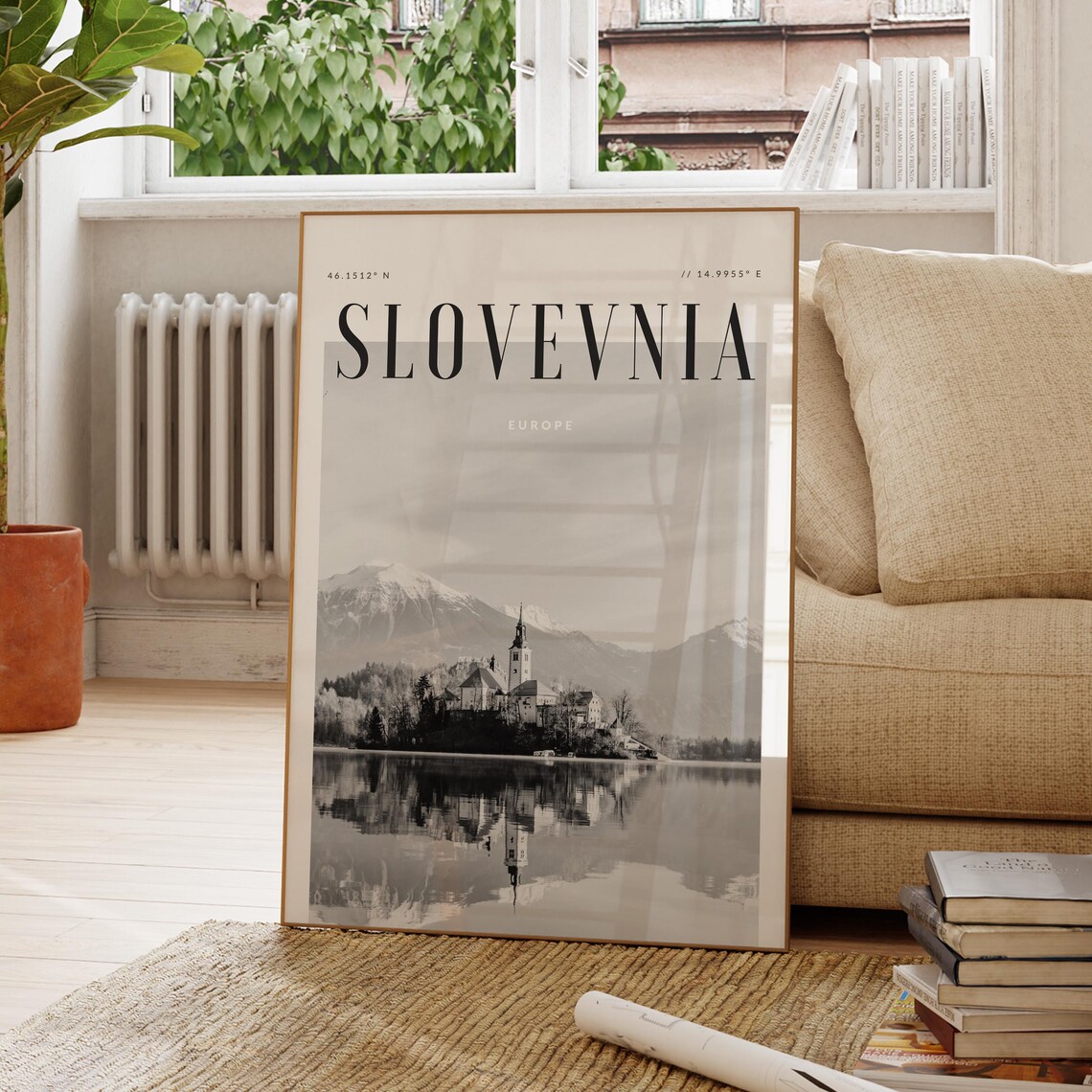 Slovenia Lake Bled Island Church Black and White Travel Poster