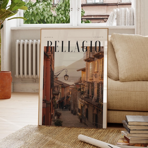 Bellagio Italy Lake Como Cobblestone Street Photography Travel Poster