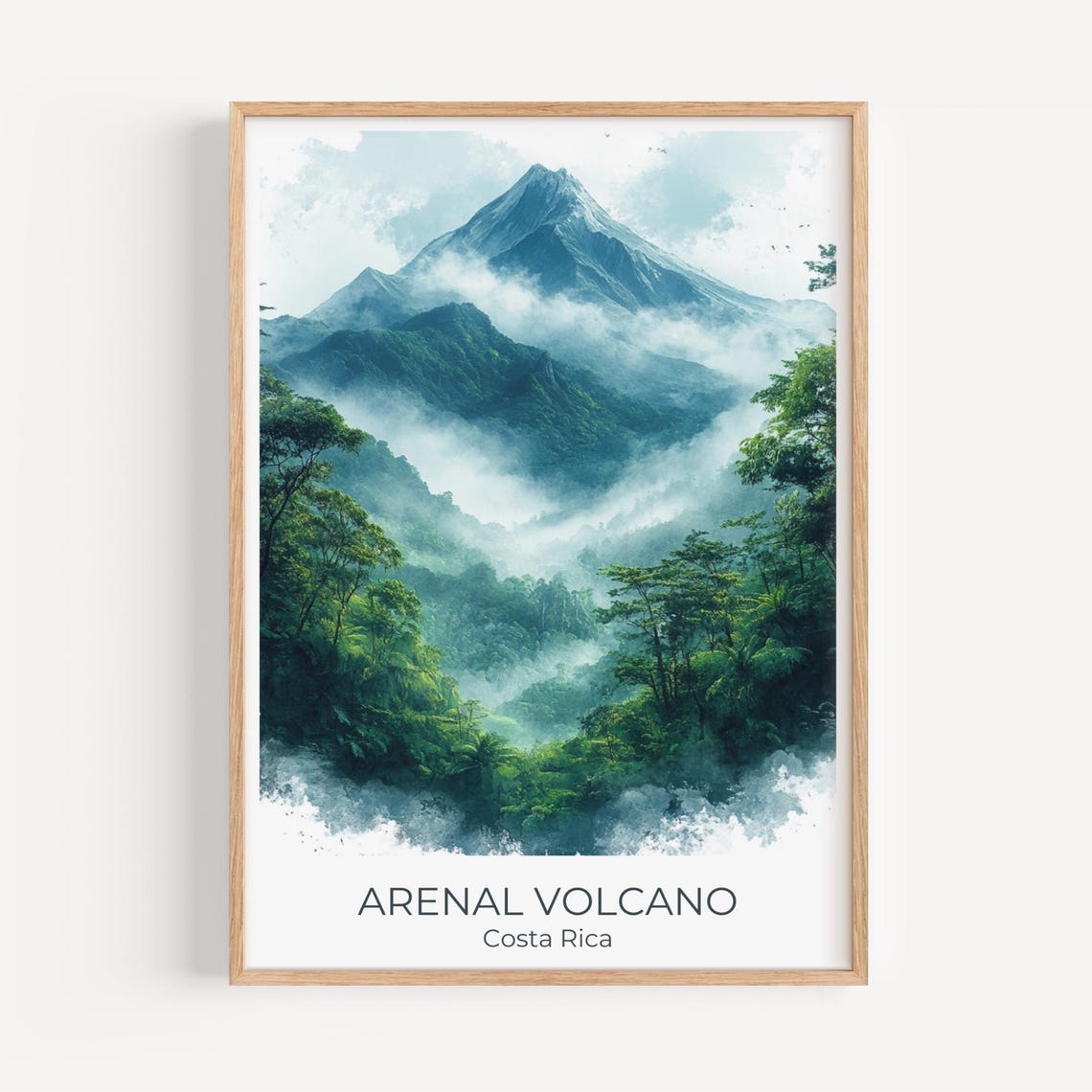 Arenal Volcano Costa Rica Rainforest Watercolor Travel Poster