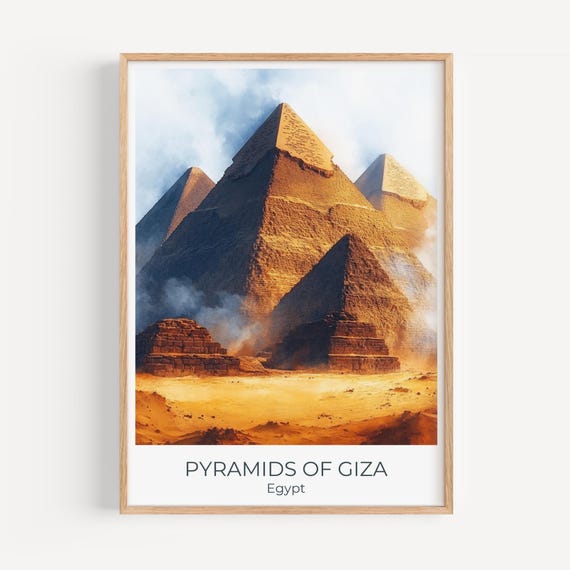 Pyramids Of Giza Watercolor Poster Cairo Egypt Home Decor Ancient Wall Art Gift For Her Middle East Vintage Design