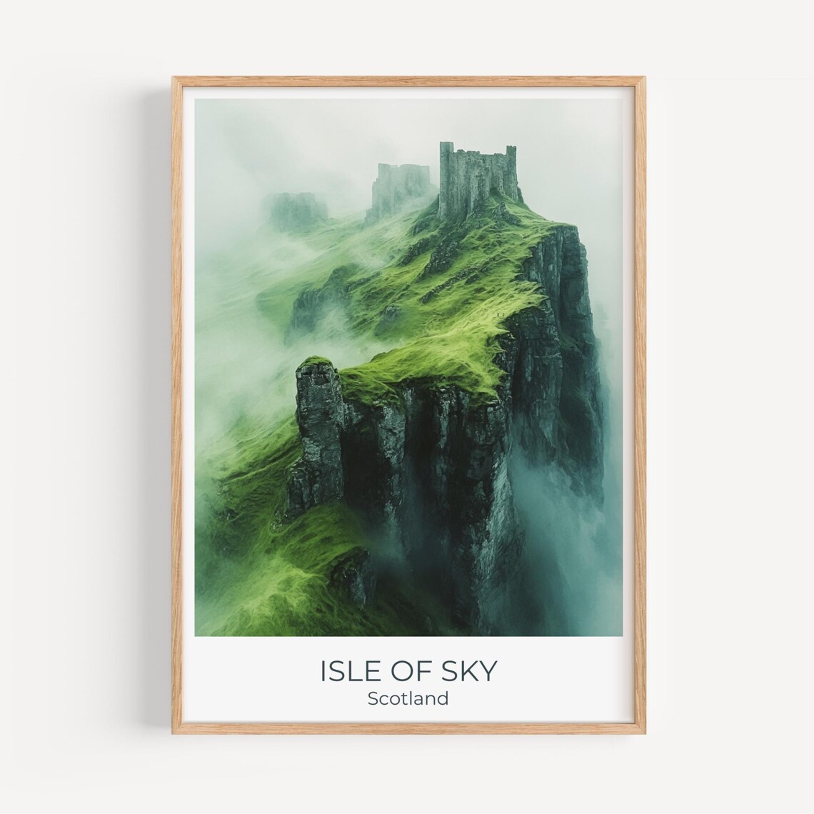 Isle Of Sky Scotland Misty Green Cliffs Travel Landscape Poster