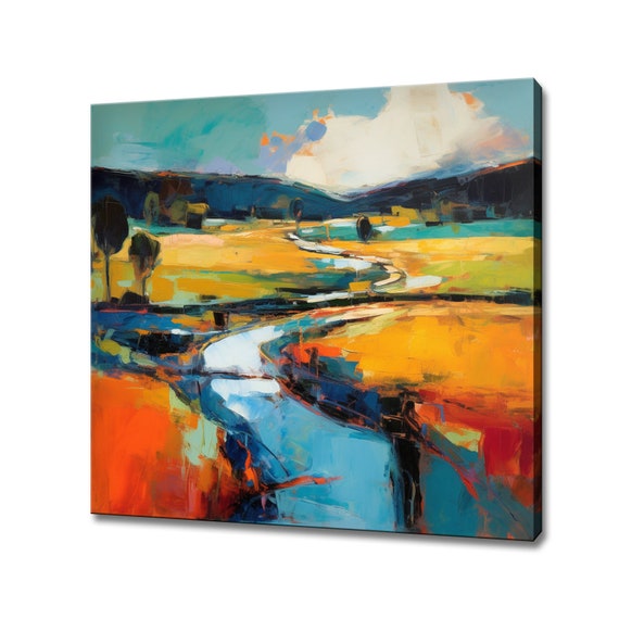 Expressionist Abstract River Landscape Painting Style Print Colourful Landscape Large Wall Art Print Nature Picture Wall Hanging