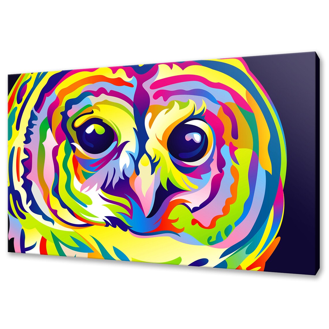 Colorful Owl Face Pop Art Midnight Blue Background Bird Poster
