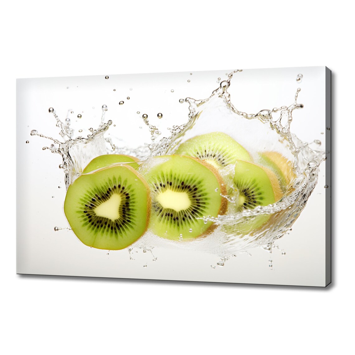Sliced Green Kiwi Fruits Water Splash Print Colourful Kitchen Wall Art Fruit Print Modern Kitchen Restaurant Wall Decor