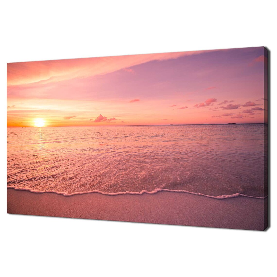 Dreamy Pink Sunset Over A Calm Ocean Beach Seascape Travel Poster