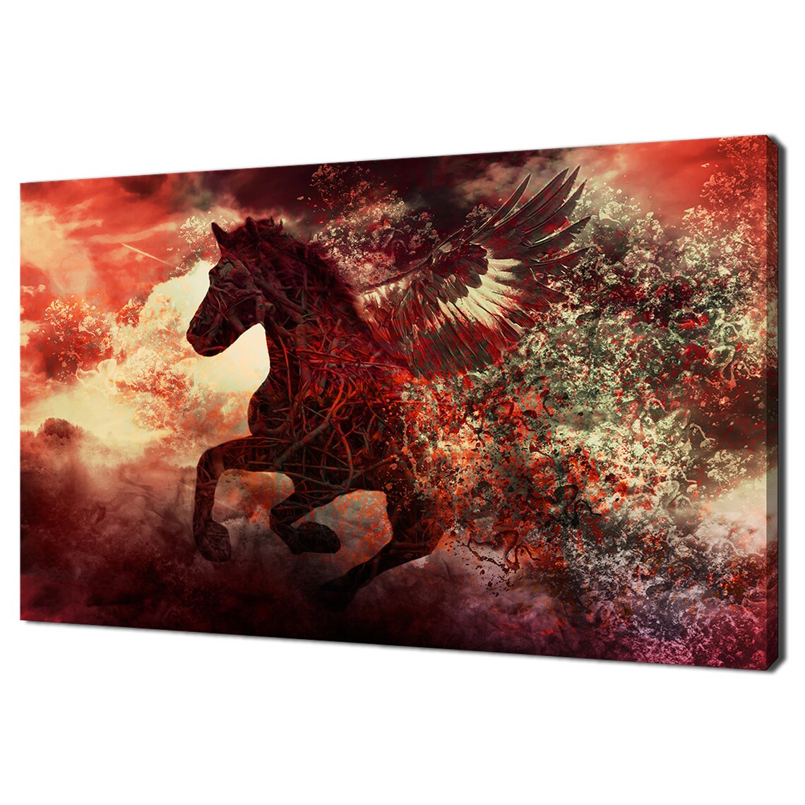 Red Dark Fantasy Winged Horse Thorn Mane Fire Sky Art Print Poster