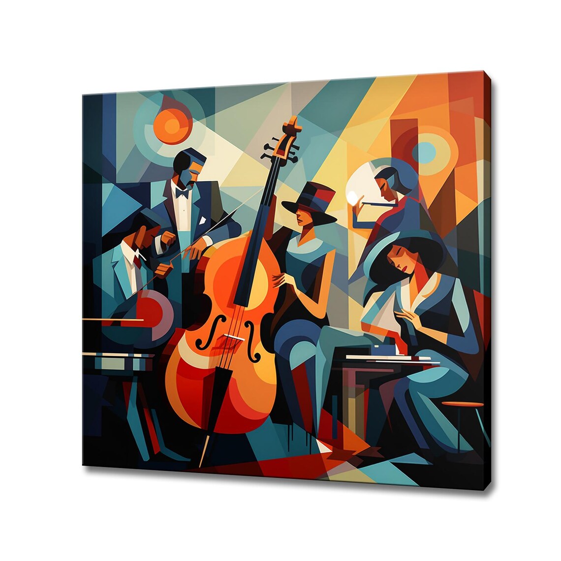 Jazz Band Cubist Painting Double Bass Piano Stage Music Art Poster