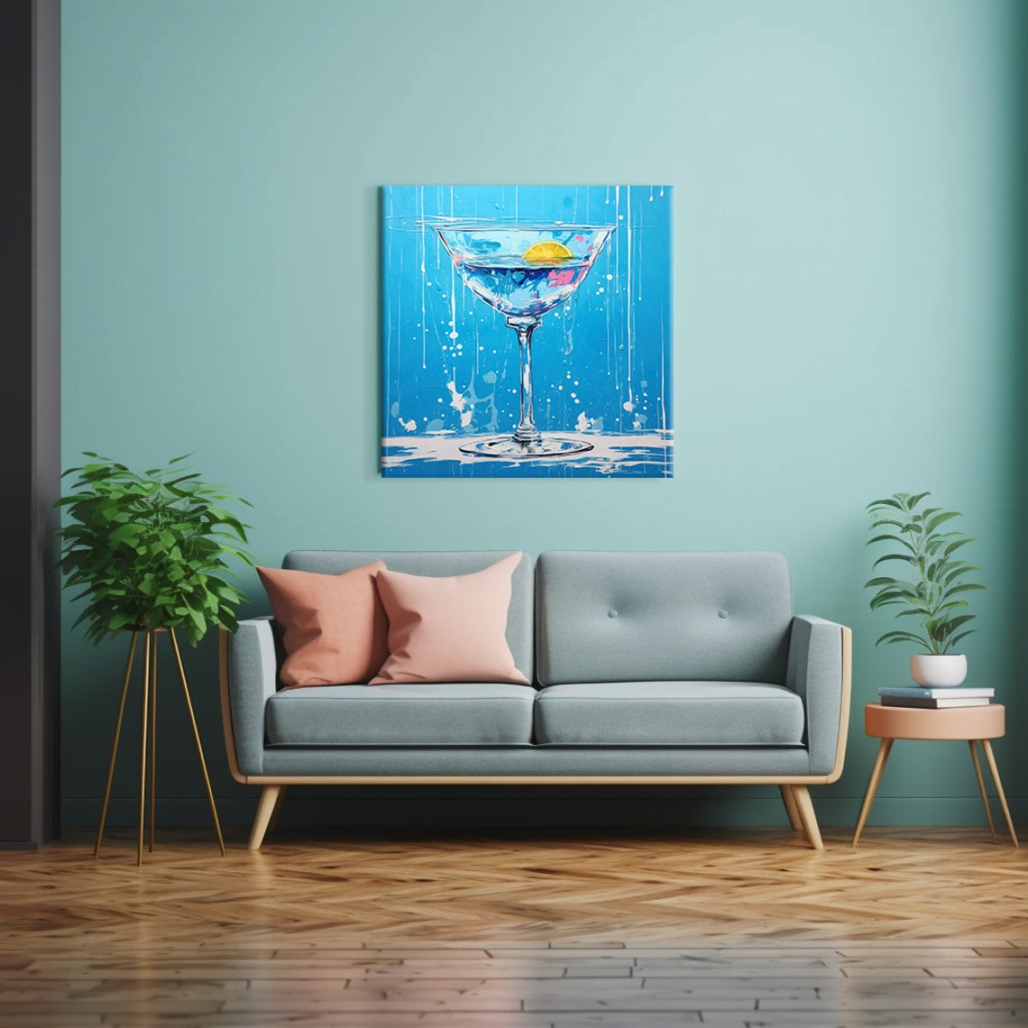 Clear Citrus Cocktail Martini Glass Blue White Splash Art Poster - Image 2