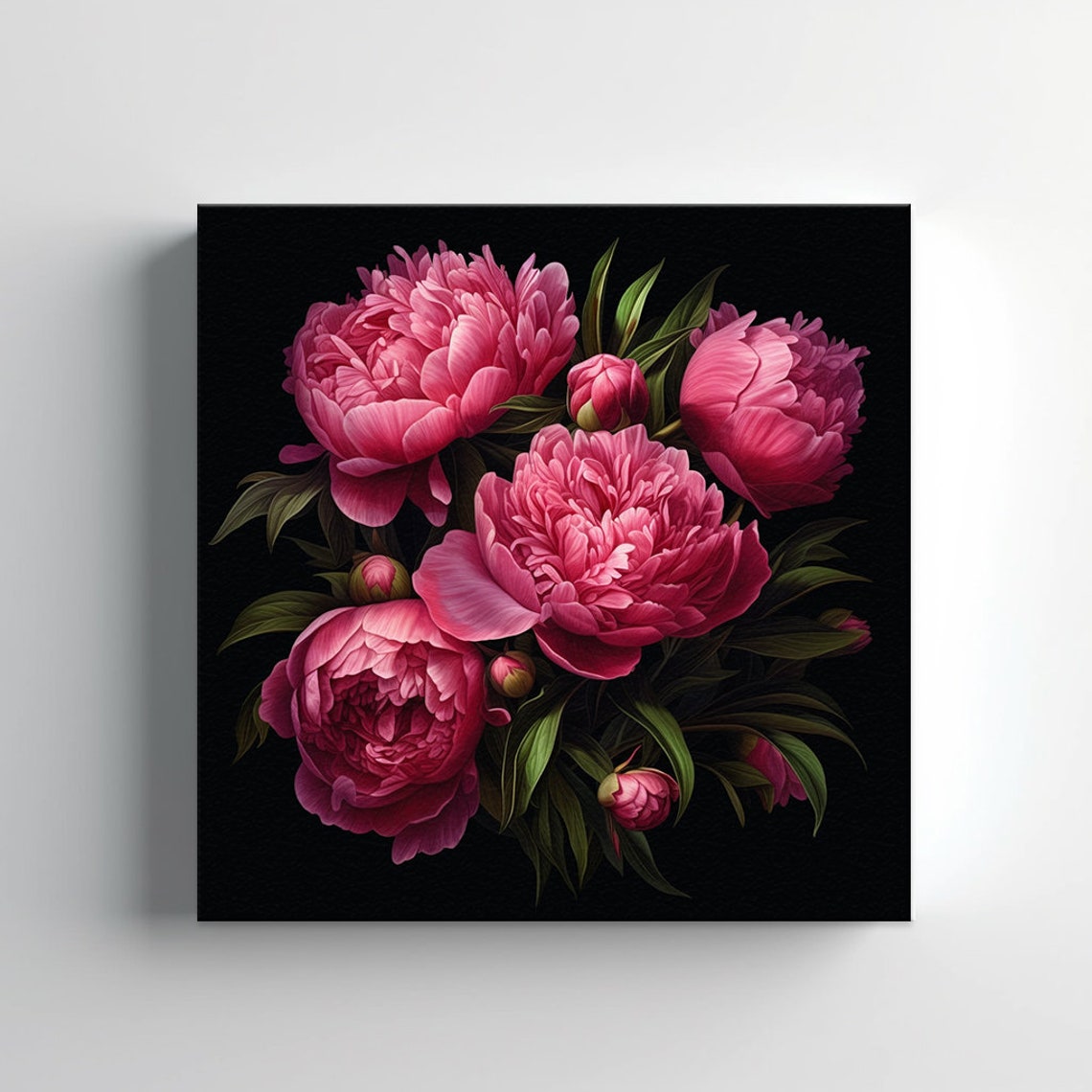 Dark Pink Peonies On Black Background Elegant Botanical Art Print - Image 3