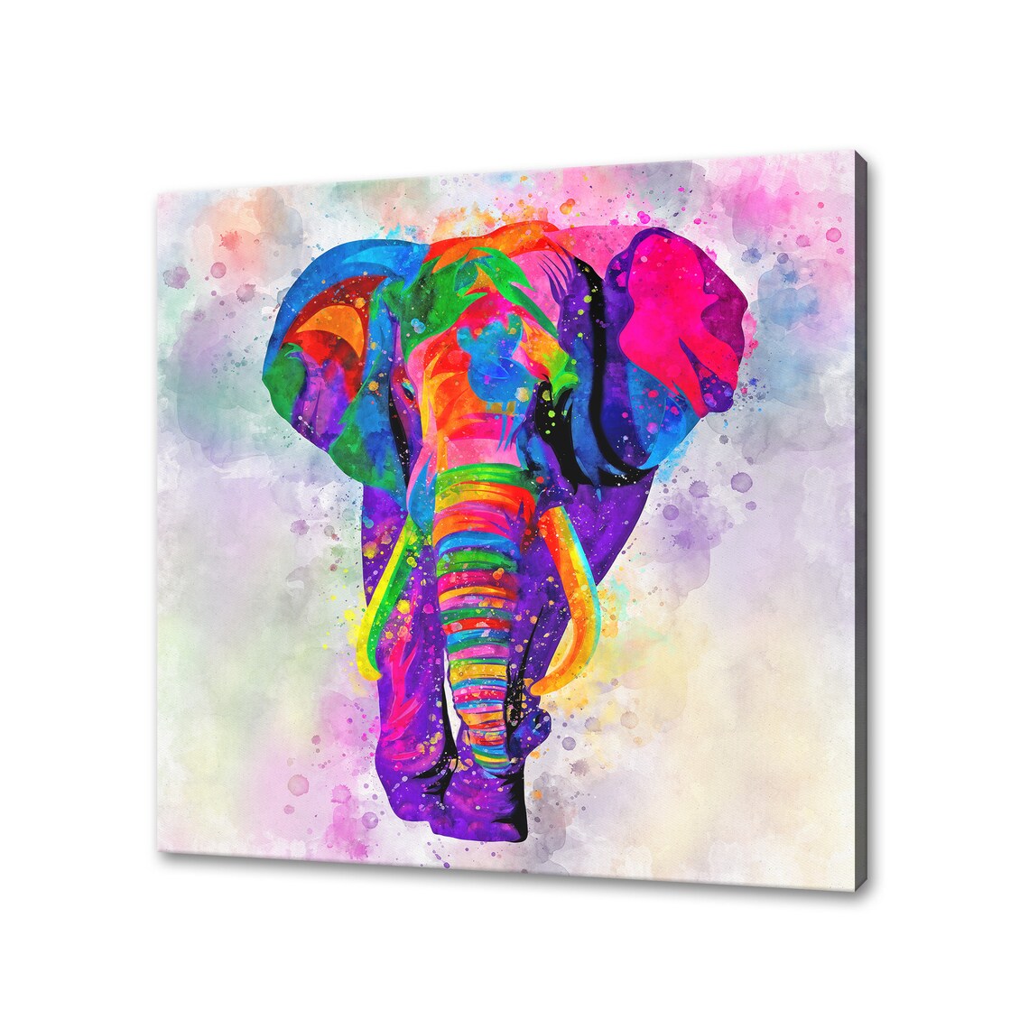 Rainbow Colorful Elephant Head Watercolor Splash Animal Art Wall Poster
