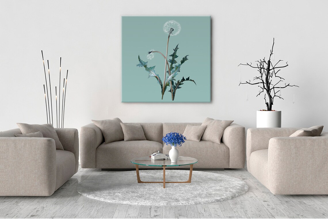 Vintage Dandelion Seed Heads Botanical Illustration Teal Art Print - Image 2