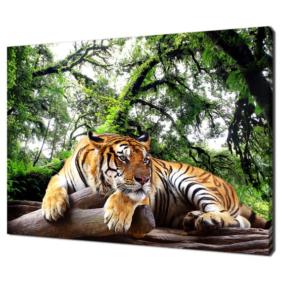 Tiger in Green Forest Trees, Modern Wall Art Print