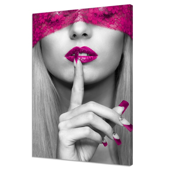 Woman With Bright Pink Nails Lips Shhhh Fashion Sexy Modern Design Home Decor Print Wall Art Picture