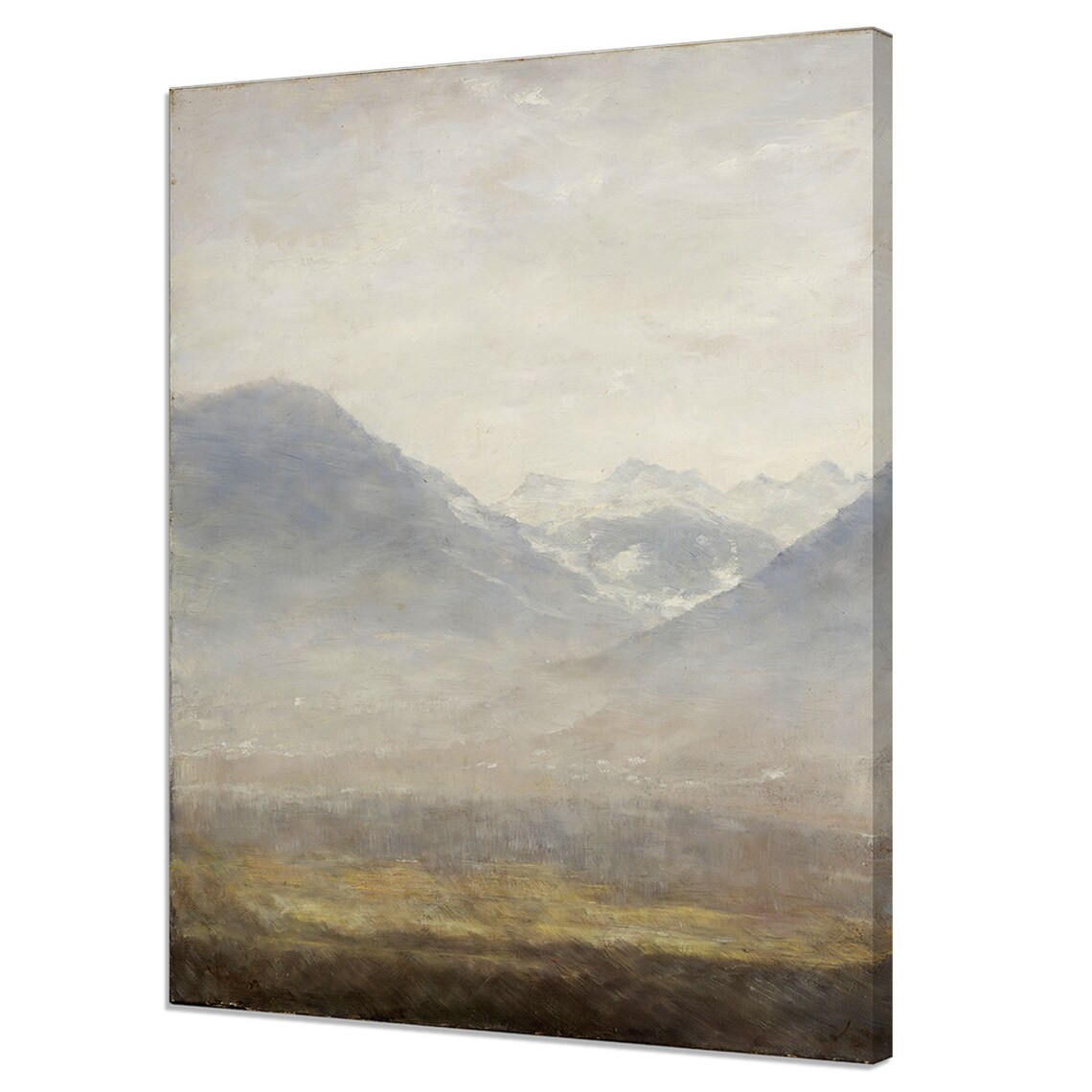 Victorian Misty Mountain Landscape Snow Peaks Golden Meadow Art Print