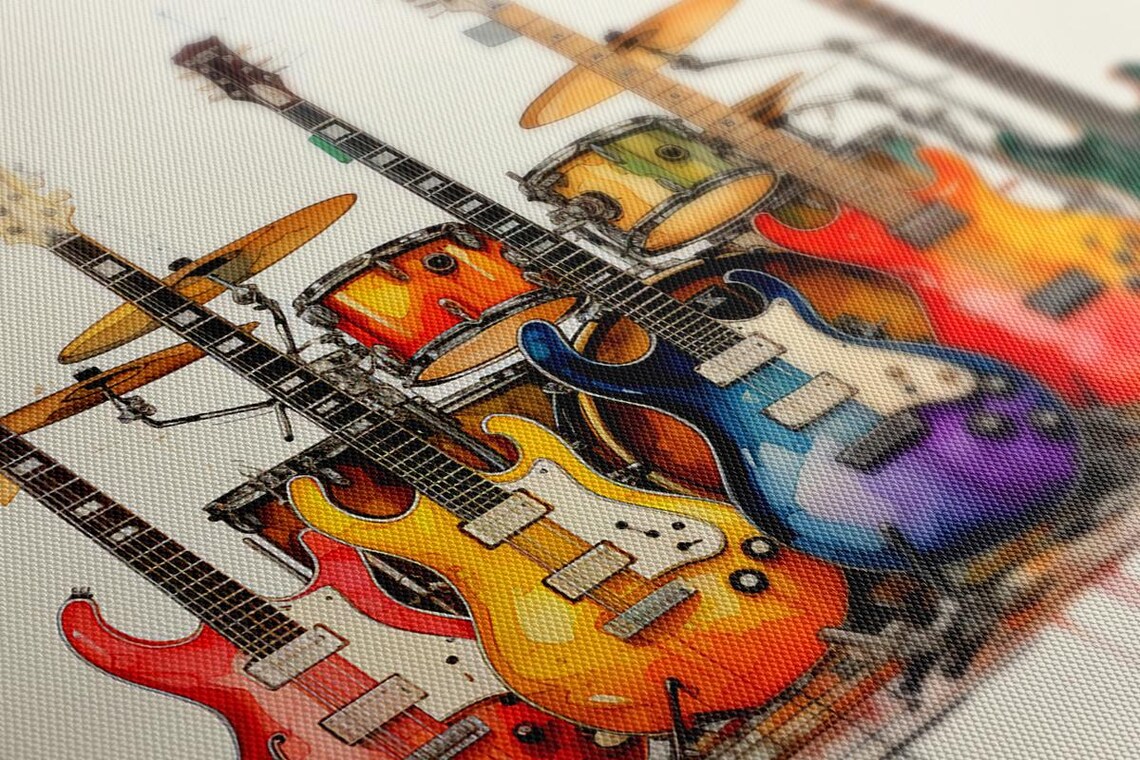 Colorful Electric Guitars Drum Kit Watercolor Music Instruments Poster - Image 3