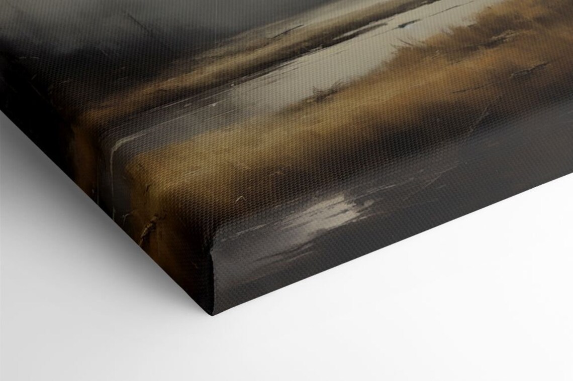 Dark Foggy Lake Bare Trees Misty Moody Wetland Painting Art Print - Image 2
