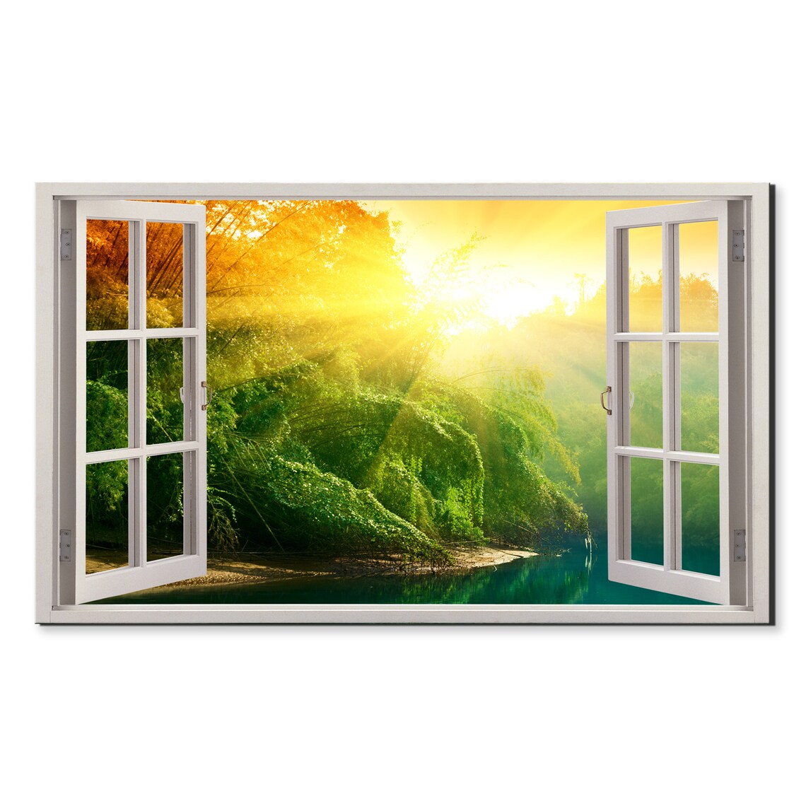 Beautiful Sunset In The Jungle Window View Window Frame Style Modern Design Home Decor Print Wall Art Picture Ready To Hang