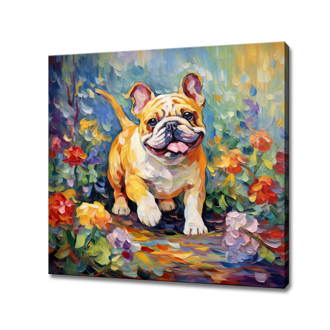Bulldog Puppy In Colourful Flowers Animal Print Gift For Bulldog Dog Lover Colourful Dog Portrait Painting Print Dog Pet Wall Art