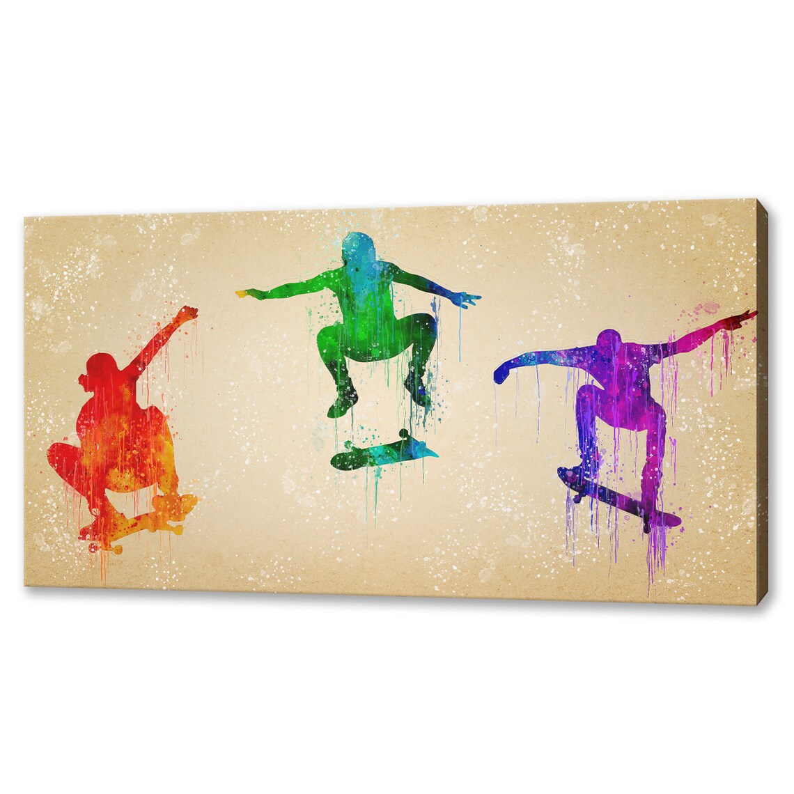 Colourful Skateboarders Silhouettes Watercolour Sports Wall Art Print