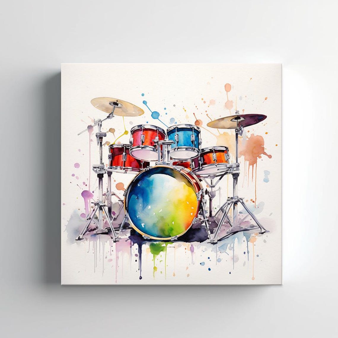 Colorful Drum Kit Watercolor Paint Splash Music Drummer Room Poster - Image 2