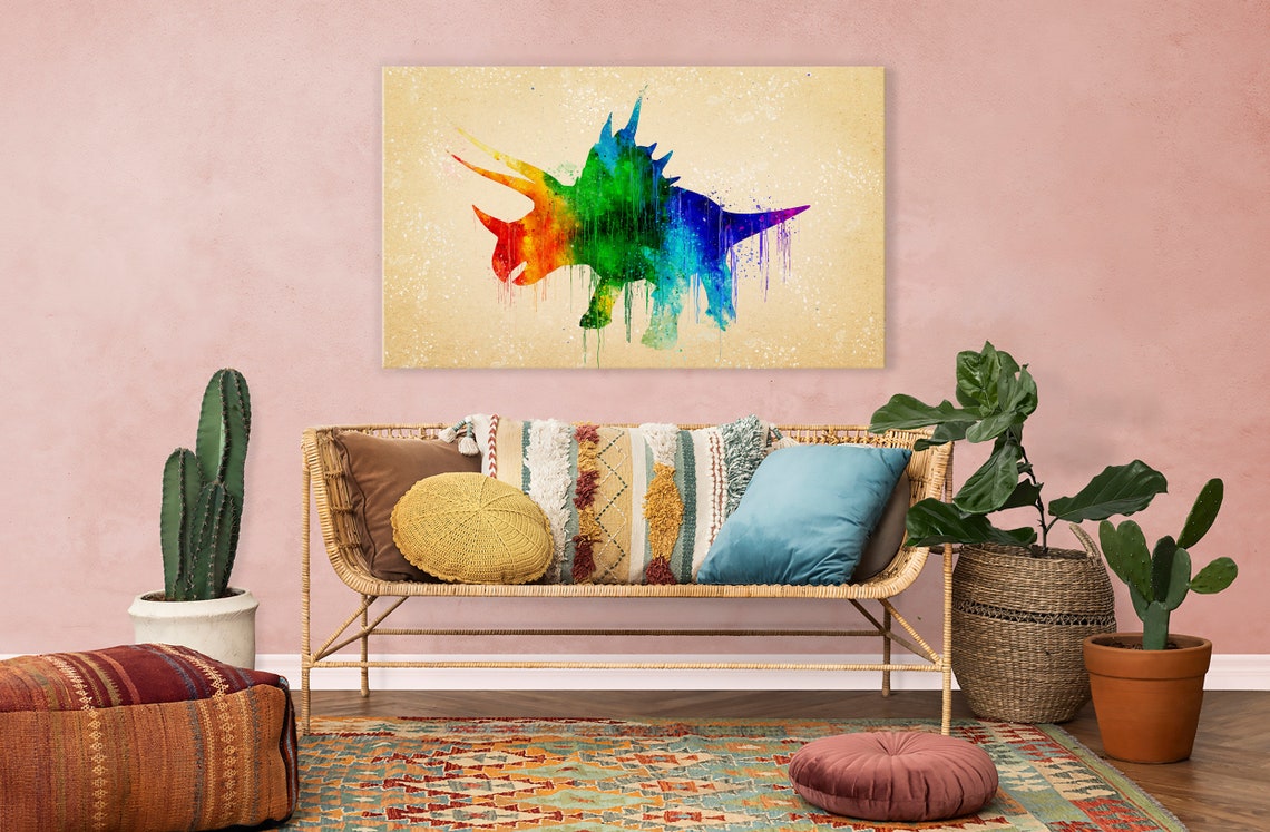 Dinosaur Dino Rainbow Colourful Watercolour Modern Design Kids Room Home Decor Print Wall Art Ready To Hang - Image 2