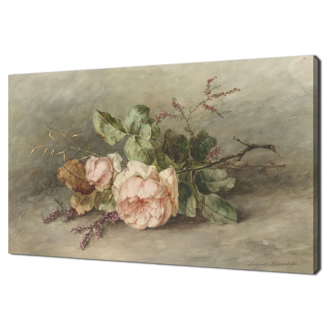 Branch Of Pale Roses Flowers Vintage Oil Painting Of Dry Roses Flowers Print Floral Botanical Art Antique Fine Art Print