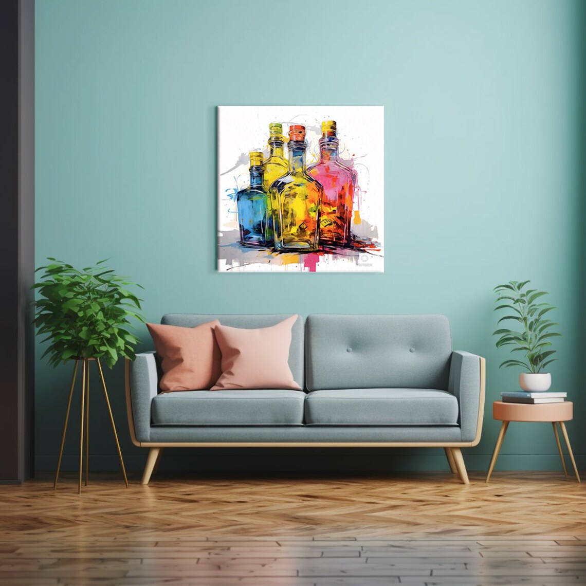 Colorful Liquor Bottles Watercolor Kitchen Bar Wall Art Print - Image 2