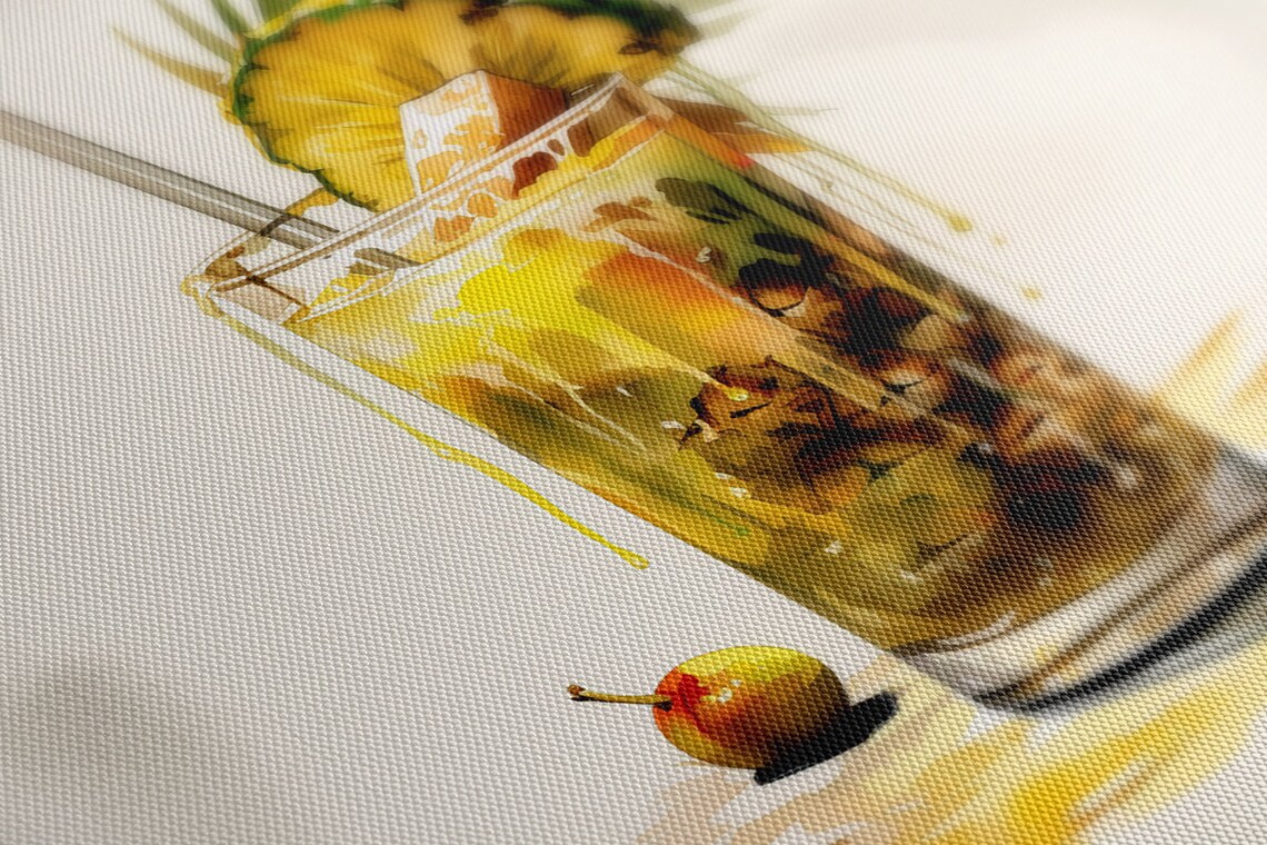 Tropical Pineapple Cocktail Tall Glass Watercolor Bar Wall Art Poster - Image 4