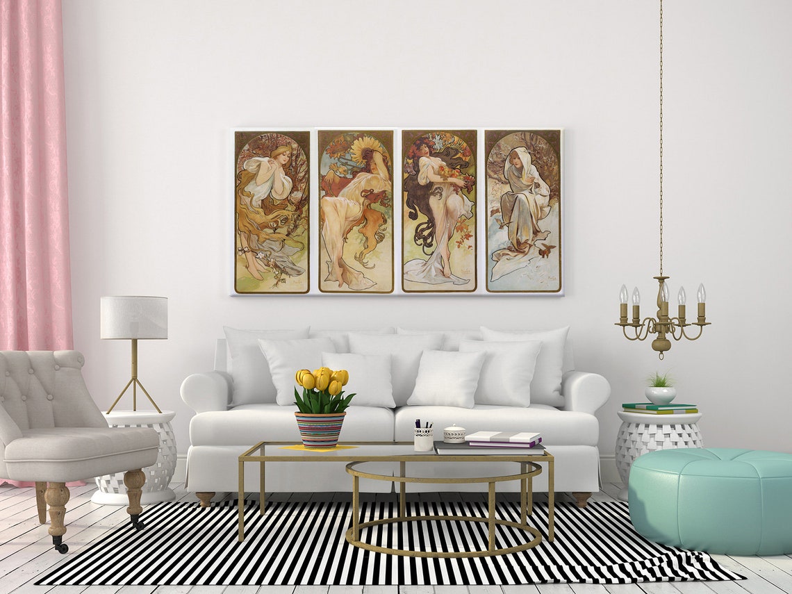 Alphonse Mucha Four Seasons Art Nouveau Four Panel Allegory Poster - Image 2