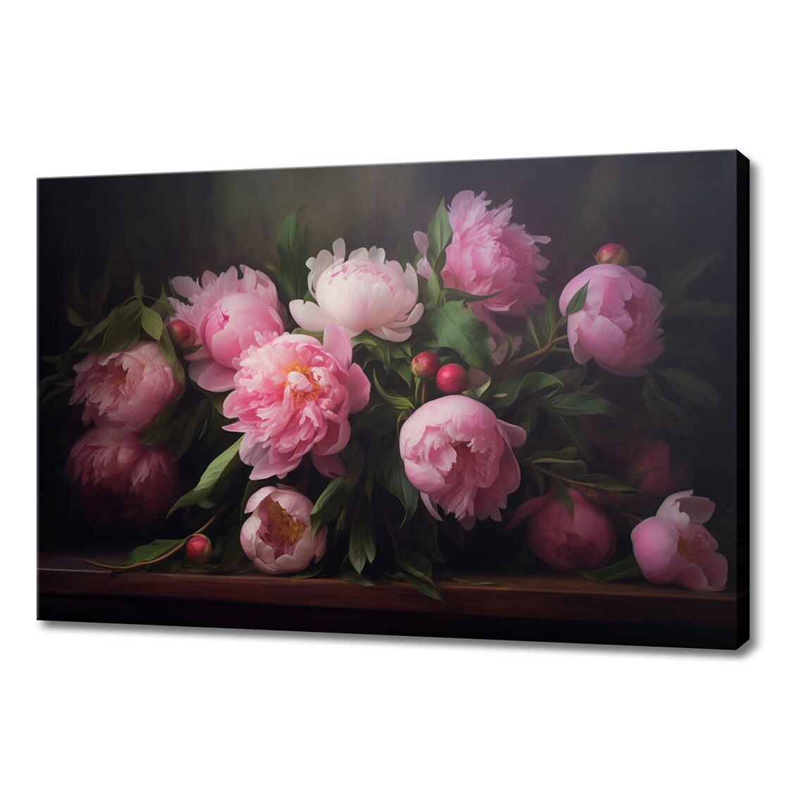 Pink Peony Bouquet Dark Moody Floral Oil Painting Art Poster