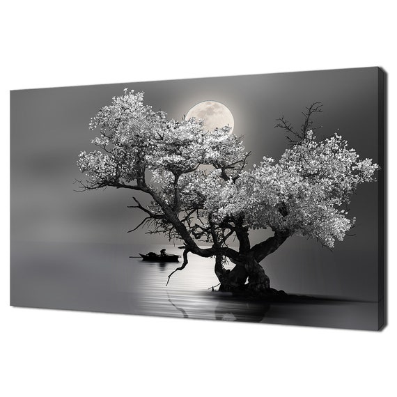 Sailing Under The Moonlight Blossom Tree Art Print