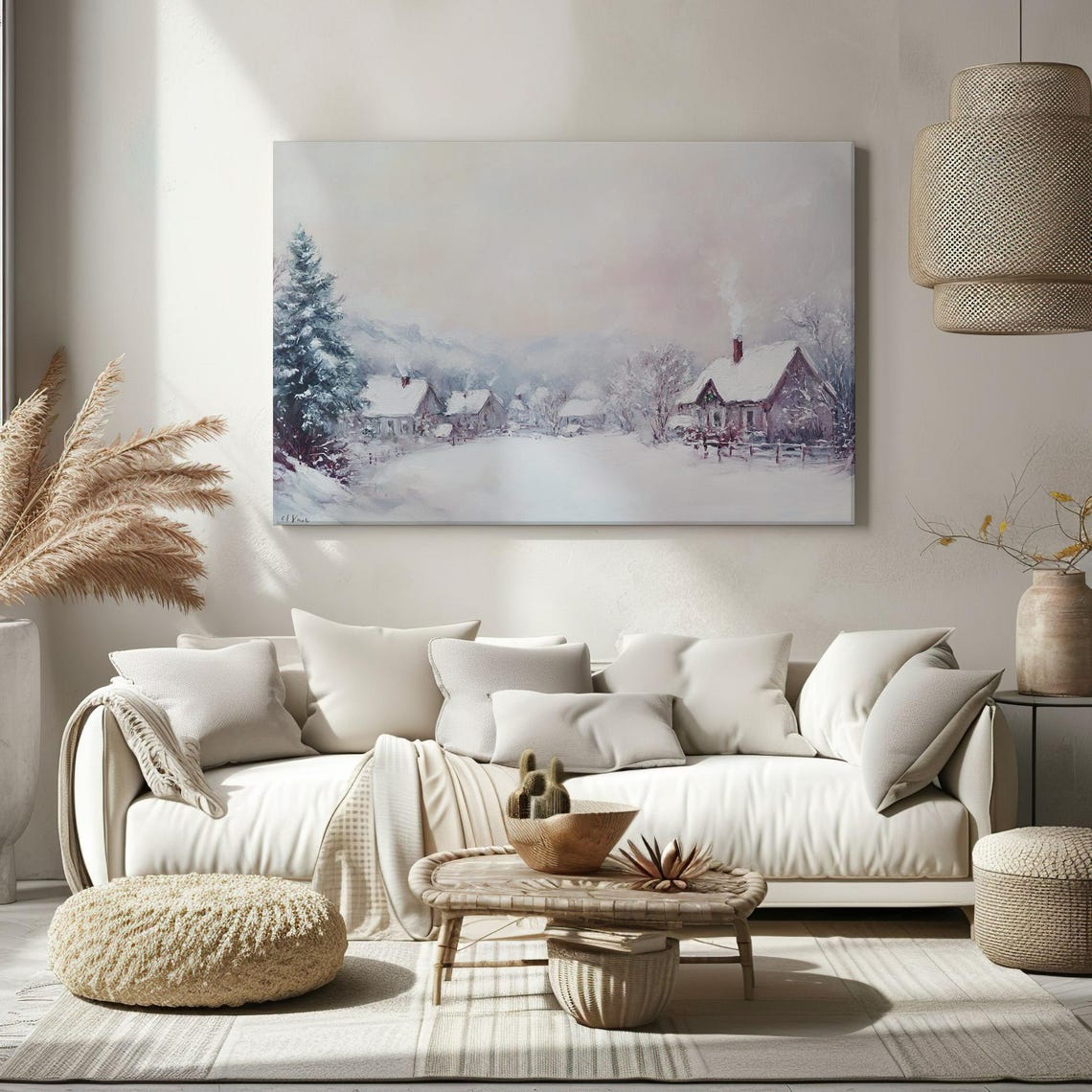 Snowy Christmas Village Houses Vintage Painting Style Print Farmhouse Decor Art Nature Picture Wall Hanging Fine Art Print - Image 2