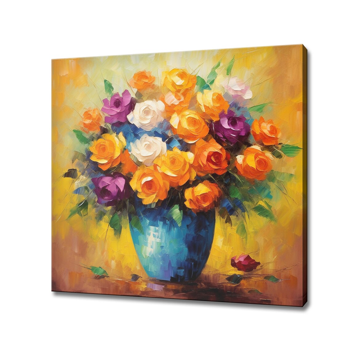 Colourful Bouquet Of Beautiful Roses Flowers Oil Painting Style Print Wall Art Modern Floral Design Home Decor Flowers Wall Art