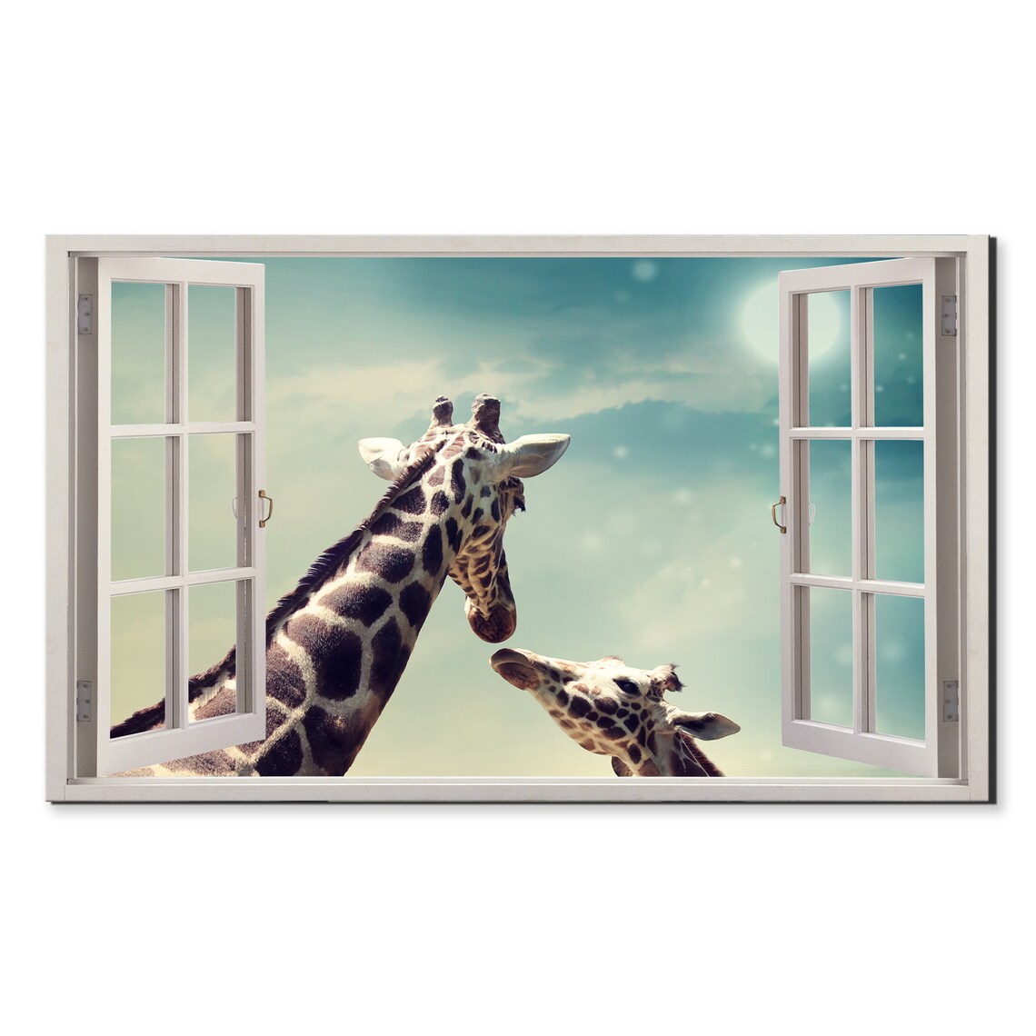 Giraffes Love Window View, Modern Wall Art Print
