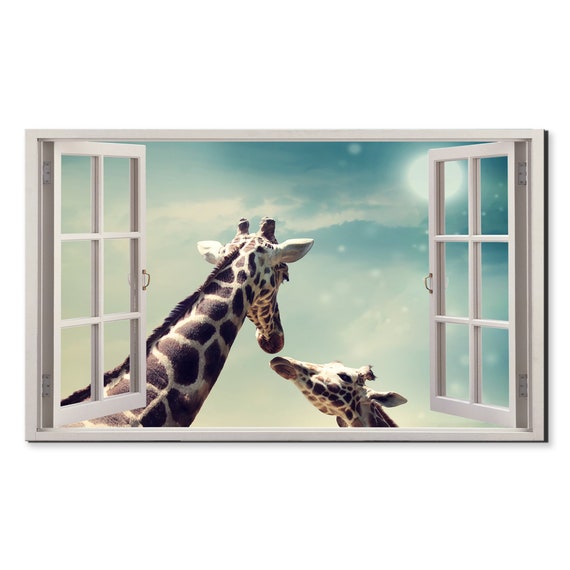 Giraffes Love Window View, Modern Wall Art Print