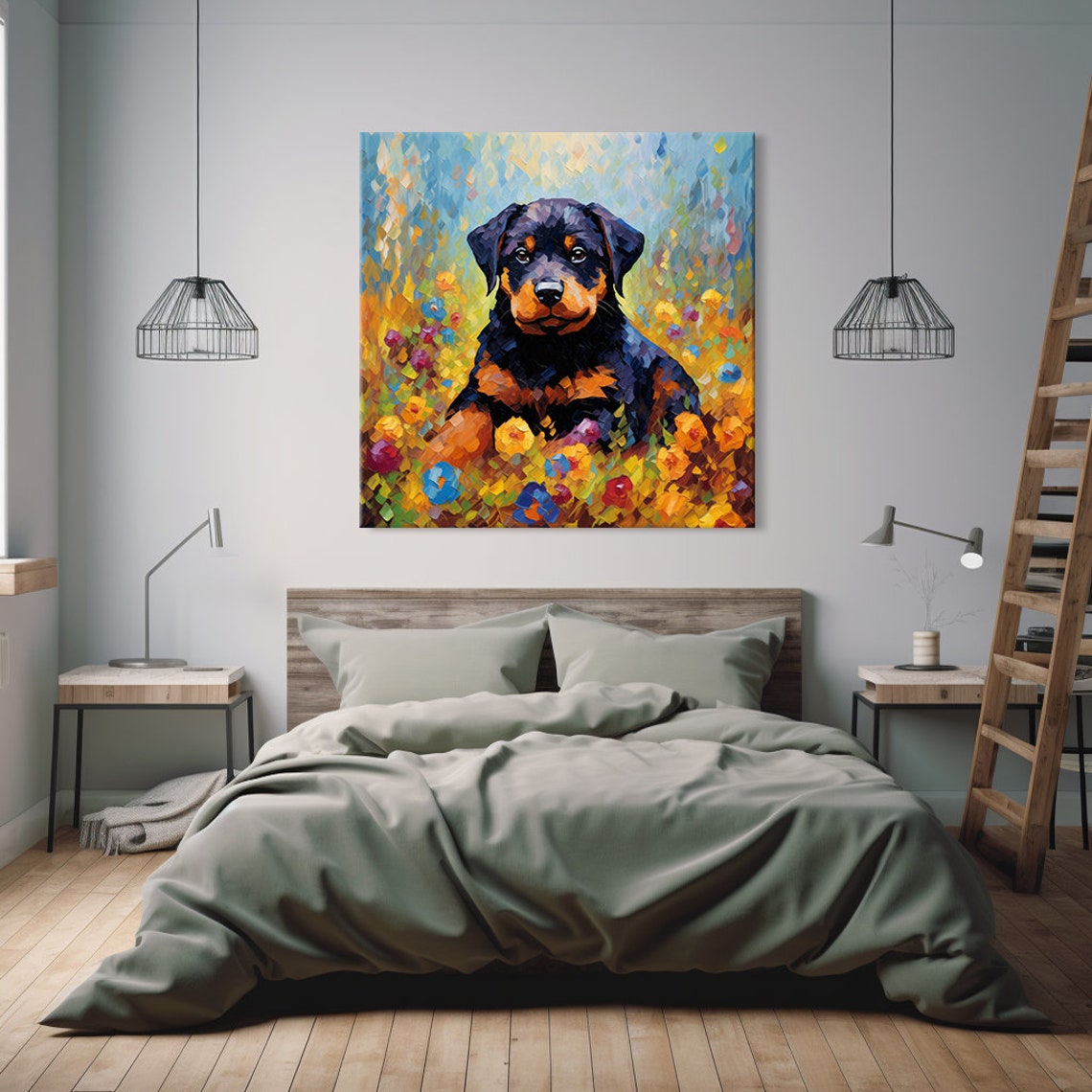 Cute Rottweiler Dog Puppy Animal Print Gift For Rottweiler Dog Lover Colourful Dog Portrait Painting Print Dog Pet Wall Art - Image 3