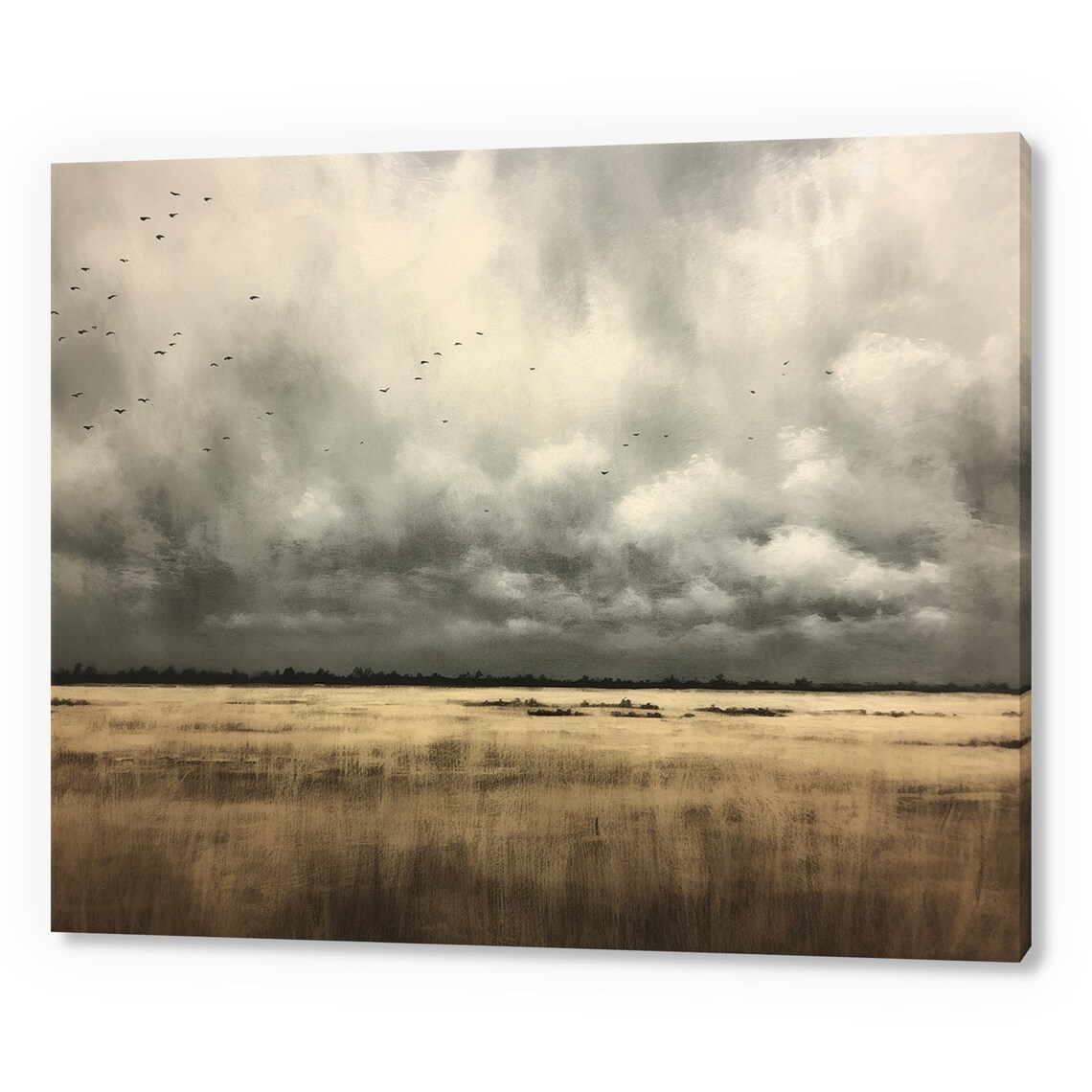 Storm Clouds And Birds Over Golden Field Moody Sky Landscape Poster