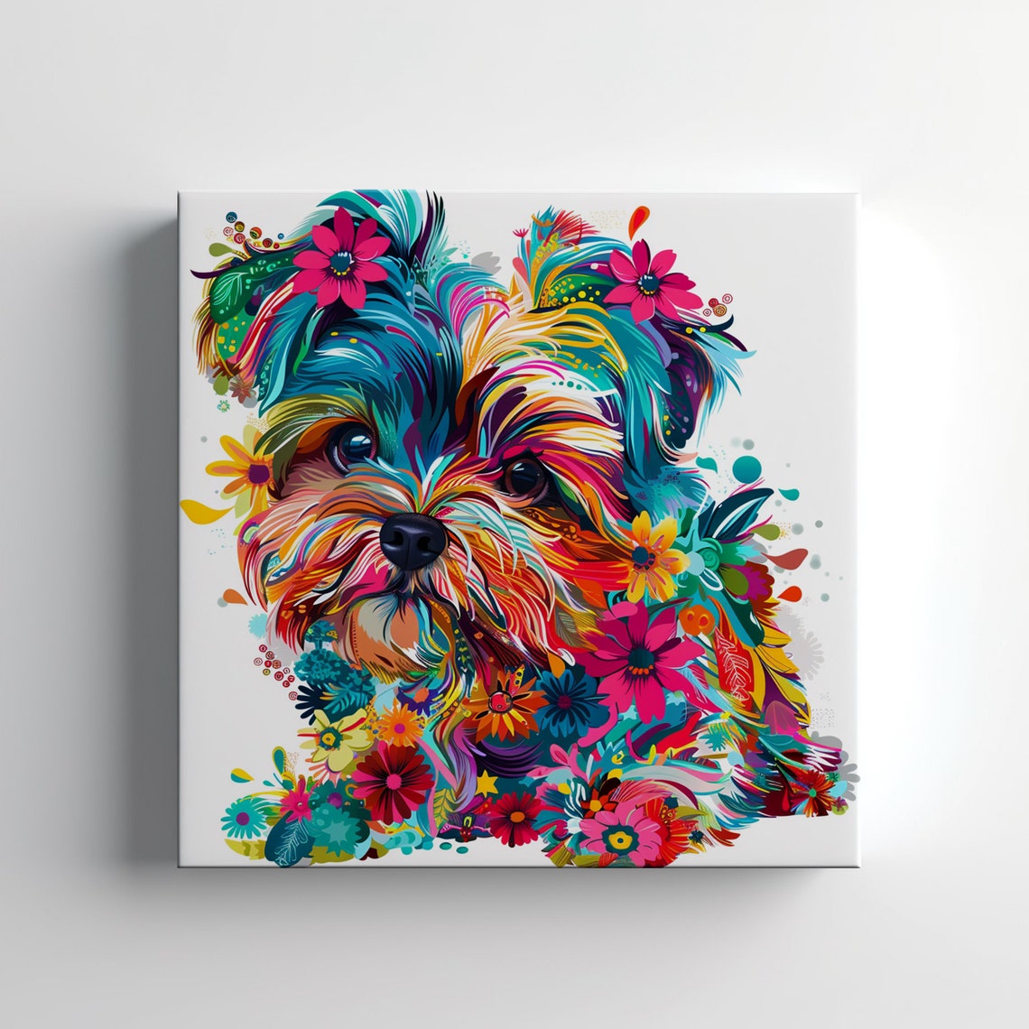 Colourful Shih Tzu Dog Floral Print Gift For Dog Lover Vibrant Colourful Dog Portrait Print Dog Pet Wall Art Unique Pet Art