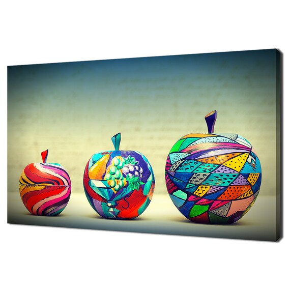 Colourful Painted Wooden Apples Kitchen Art Print