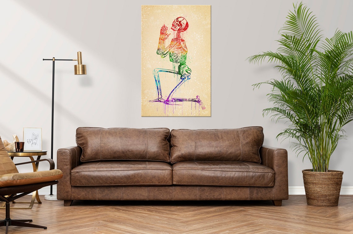 Skeleton Praying Colourful Rainbow Watercolour Modern Design Home Decor Print Wall Art Picture - Image 2