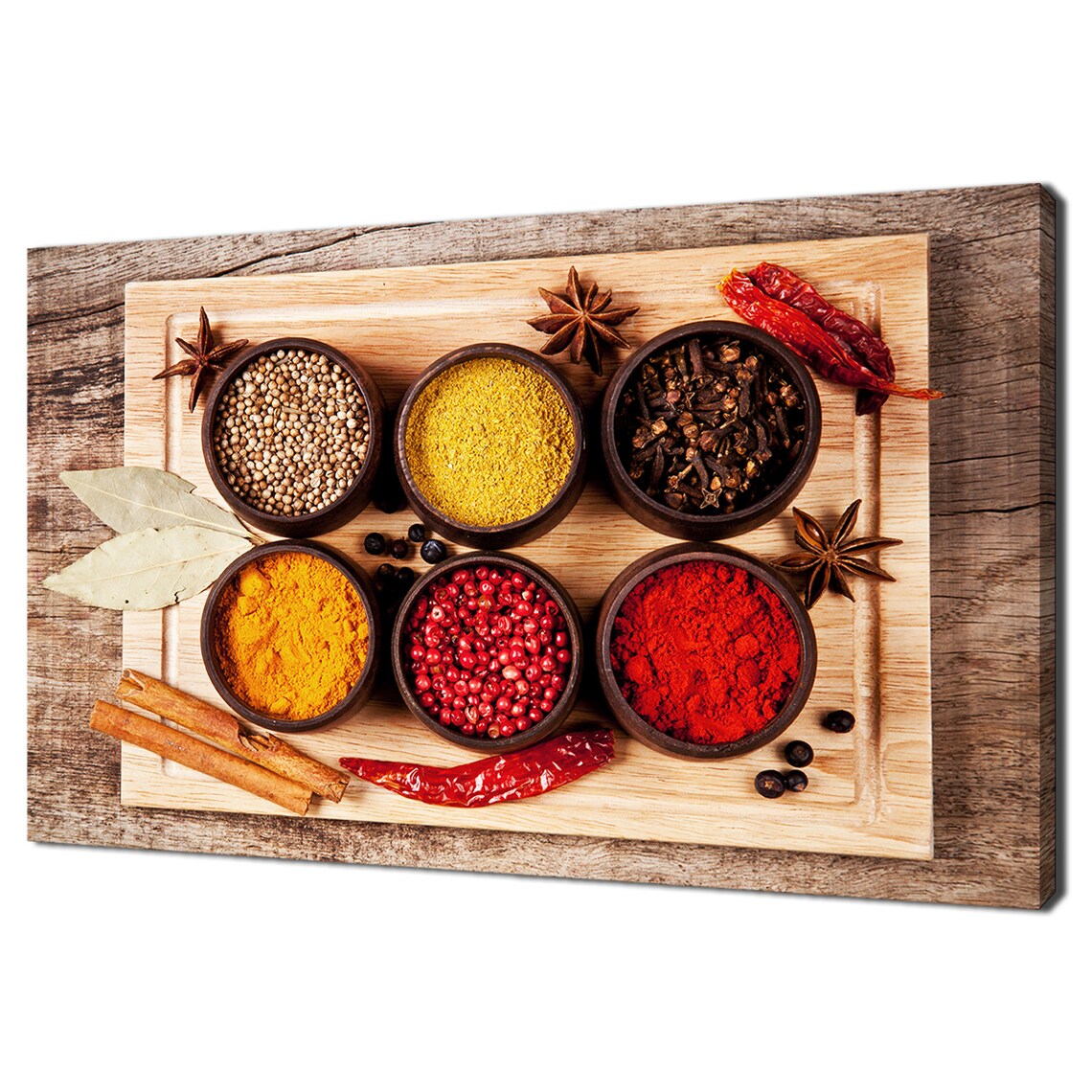 Colorful Spices in Wooden Bowls Rustic Kitchen Wall Art Poster